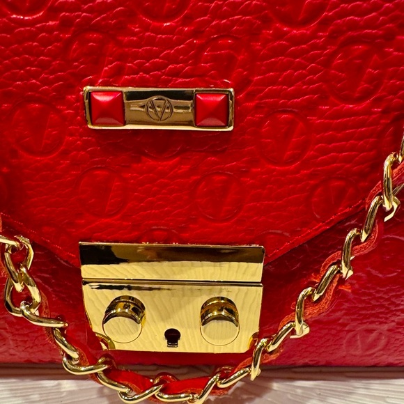Valentino Red Embossed Leather Chain Bag - Picture 2 of 5